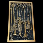 Vintage Asian Malaysian Picture Gold Metal Art Trees Women Picking 15x9 Framed