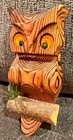 Vtg Mcm Cryptomeria Wooden Carved Owl Wall Hanger Orange Felt Eyes 9    Home Decor