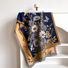 Navy Blue Floral Butterfly Oversized Shawl Scarf Wrap Cashmere Feel 73in