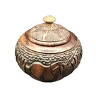 Carved Ebony Wood Elephant Giraffe Lion Lidded Vessel