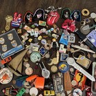 Vtg Estate Junk Drawer Lot Lighters Knives Pins Watches Coins Jewelry Olympics