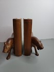 Cheetah Spotted Leopard Hand Carved African Pair Of Wooden Book Ends Vintage 