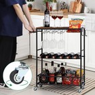 3 Tier Home Bar Cart With Wine Rack And Wine Glass Holder Kitchen Serving Cart