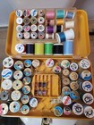 Huge Lot Of Vintage Sewing Supplies Buttons Thread Assorted Bundle With Box