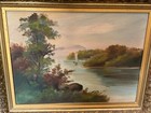 Antique Oil On Board Landscape   Seascape Painting  W  Boats
