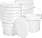 13 Pack 1 5 Quart White Plastic Bucket With Handle And Lid Food Storage Conta   