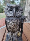 Antique J   E Stevens Cast Iron Mechanical Bank Owl Turns Head Original Paint 