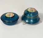 Vintage Blue Guilloch   Enamel Powder Jar And Trinket Box Set With Romantic Scene