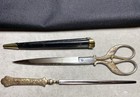 Vintage German Solingen Desk Scissors etched Letter Opener W sheath