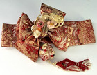 Vtg Pre-tied Bow Japanese Obi Kimono Belt Sash Brocade Flowers Bell Tassel