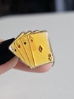 Vintage Gold Tone Four Aces Poker Enamel Lapel Pin Casino Gambling Hat Badge