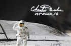 Nasa Apollo 16 Wood Framed Moon Walk Print Signed By Astronaut Charles Duke Coa