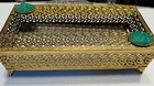 Hollywood Regency Gold Vanity Tissue Box With Green Flowers Vintage