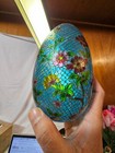 Vtg Chinese Plique A Jour Tianjin Egg Easter Figurine Floral W  Wood Stand Large