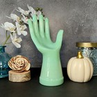 Green Jadeite Glass Depression Style Jewelry Box Hand Ring Display  Vtg Style