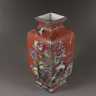 Chinese Qing Qianlong Red Enamel Porcelain Flowers Birds Design Vase 10 0 Inch