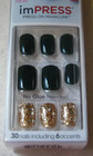 Kiss Impress Press-on Manicure Nails Flash Mob Deep Green Gold Glitter Accent