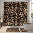 4 Pcs Leopard Print Shower Curtain Set 72wx72h toilet Lid Cover non-slip Rugs An