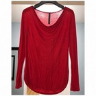 Tiffany   Grey Red Cowl Neck Ruched Long Sleeve Knit Top M M-71755