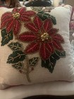 Beaded Poinsettia Christmas Throw Pillow 12x12