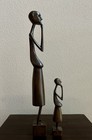 2 African Hand Carved Ebony Wood Abstract Thinking Men Sculptures
