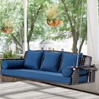 3 Seat Porch Swing  Wicker Patio Swing With Cup Holders blue Cushion 60-inch