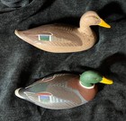 2 Painted Miniature Carved Wood Mallard Minature Duck Decoy Set Capt Bob Jobes