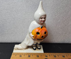 Vintage   Cast Iron Coin Bank   Halloween Ghost Girl Holding Jack O Lantern