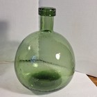 Unmarked Hand Blown Green Glass Round Bottle Decorative Bud Vase Bottle
