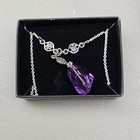Avon Purple Faceted Pendant Necklace Earrings Set Silver Tone  Jewelry Unused