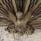 Vintage 1920s Solid Brass Peacock Fireplace Screen Folding Fan Griffin Base