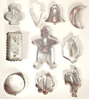 Vintage Metal Aluminum Cookie Pastry Cutters X10 Santa Bell Moon Flower Leaf