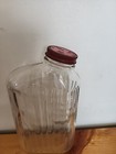 Vintage Ribbed Glass Refrigerator Water Bottle Twist Off Lid Red Side Spout   