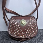 Vintage Leather Saddle Crossbody Bag Studded Concho Boho Western Small Purse