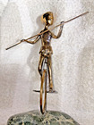 Malcolm Moran Rare Bronze Statue    boy On Unicycle    On Green Marble   Wood Base