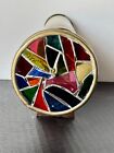 Vtg Double Stain Glass Wheels Solid Brass 12  Kaleidoscope With Wooden Stand
