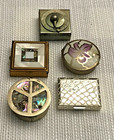 Lot Of 5 Vintage Trinket Pill Boxes  Alpaca Silver  Mother Of Pearl Inlay  Clock