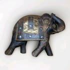 Vintage Elephant Indian Hand Carved Wood  Brass Inlay Metal Studs 10 rustic Boho