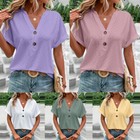Womens V-neck Tops Summer Short Sleeve Blouse Casual Loose Tee T Shirt Plus