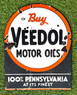 Vintage Porcelain Veedol Motor Oil Gas Gasoline Sign 28x30  Inches 2 Sided