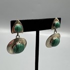 Vintage Navajo Signed H  Lewis  Sterling Silver   Turquoise Pierced Earrings