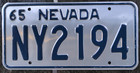 Nevada 1965 License Plate New Original Also Used 1966 1967 1968 Nye County