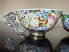 Antique Chinese Hand Painted Porcelain Tea Cups Pair Solid Silver Mounts 19th C