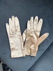 Vintage Champagne Satin Smoking Gloves W  Rhinestone Button Detail