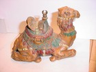 Vintage Antique Cast Metal Painted Inkwell Camel Deck Ink Well