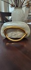Clutch Or Shoulder Purse Gold Metal Magnetic Closure Black Interior Glossy Pearl