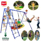5-in-1 Metal Swing Set Outdoor Kids For Backyard Playground Swingset W  Climbing