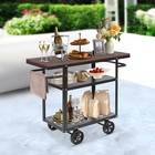 Industrial 3-tier Rolling Bar Cart 36in Kitchen Serving Cart Brown