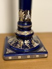 24k Gold Greek Handmade Candle Holder Vintage Cobalt Blue Floral Design