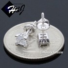 Men Women Solid 925 Sterling Silver Icy Bling Cz 5mm Square 3d Stud Earring e224